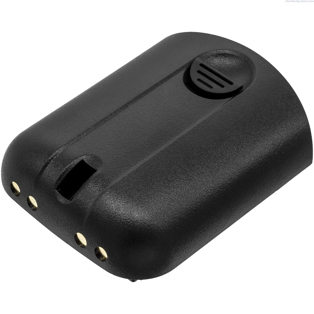 Black battery pack angled view with vent grille and gold contact pins