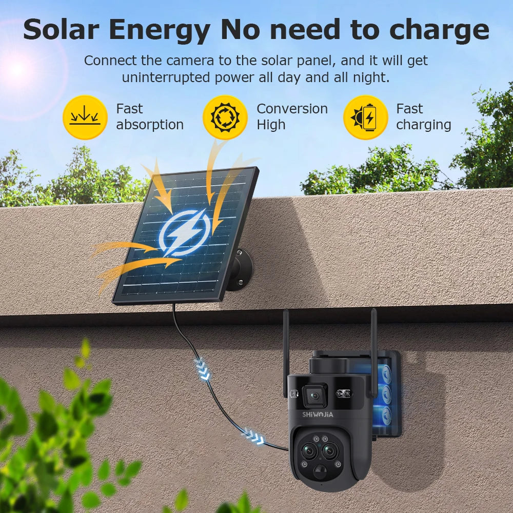SHIWOJIA 15X 6M PSolar Camera 4G SIM/WIFI Three Lens Recording AI Human/Pet/Vehicle Auto Tracking Camera IP65 Waterproof