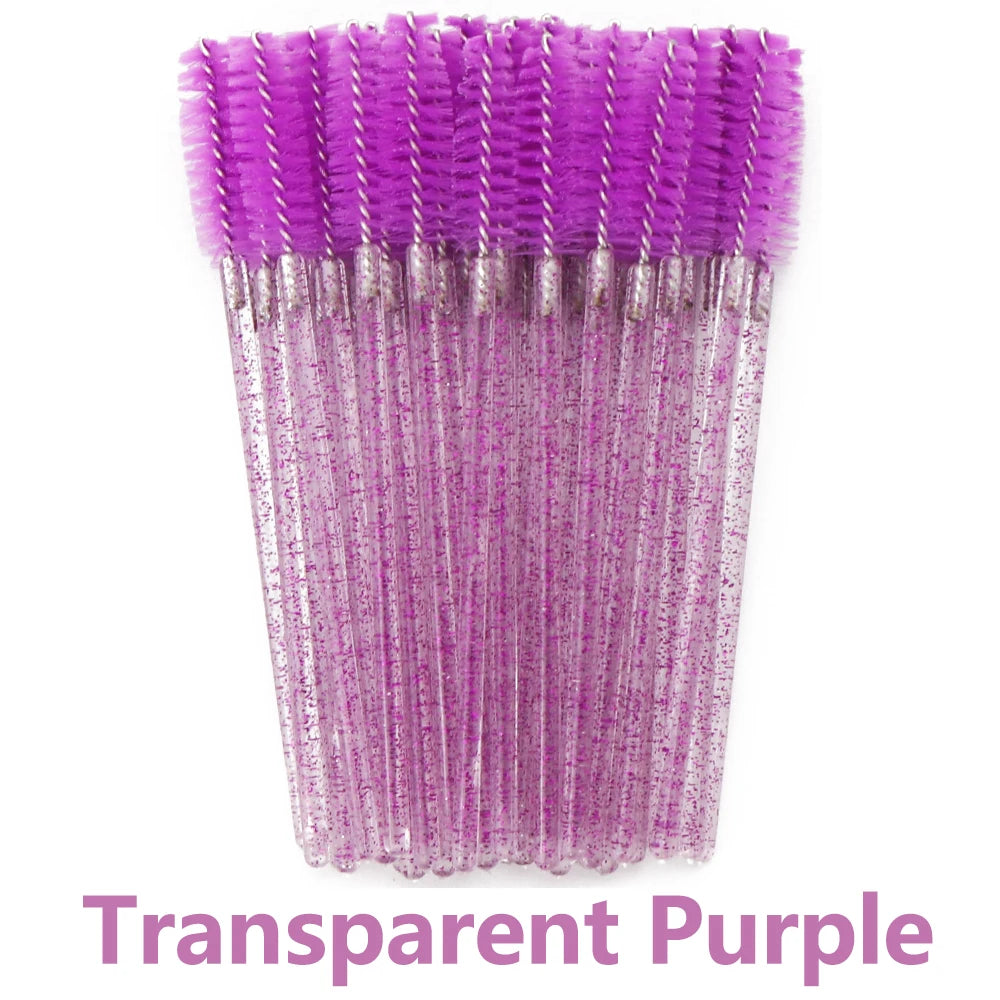 Disposable Eyelash Brushes for Extensions - Premium Soft Crystal Wands False Eyelashes Transparent Purple Tidesmit