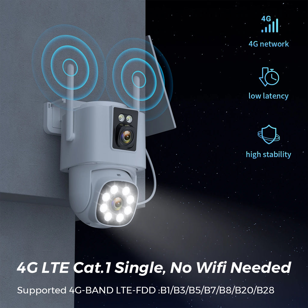 4G Solar Camera  Outdoors Wifi PTZ IP Camera 8MP 4K HD CCTV Camera AOV 24 Hour Recording Human Ai Auto Detect Tracking ICSee APP