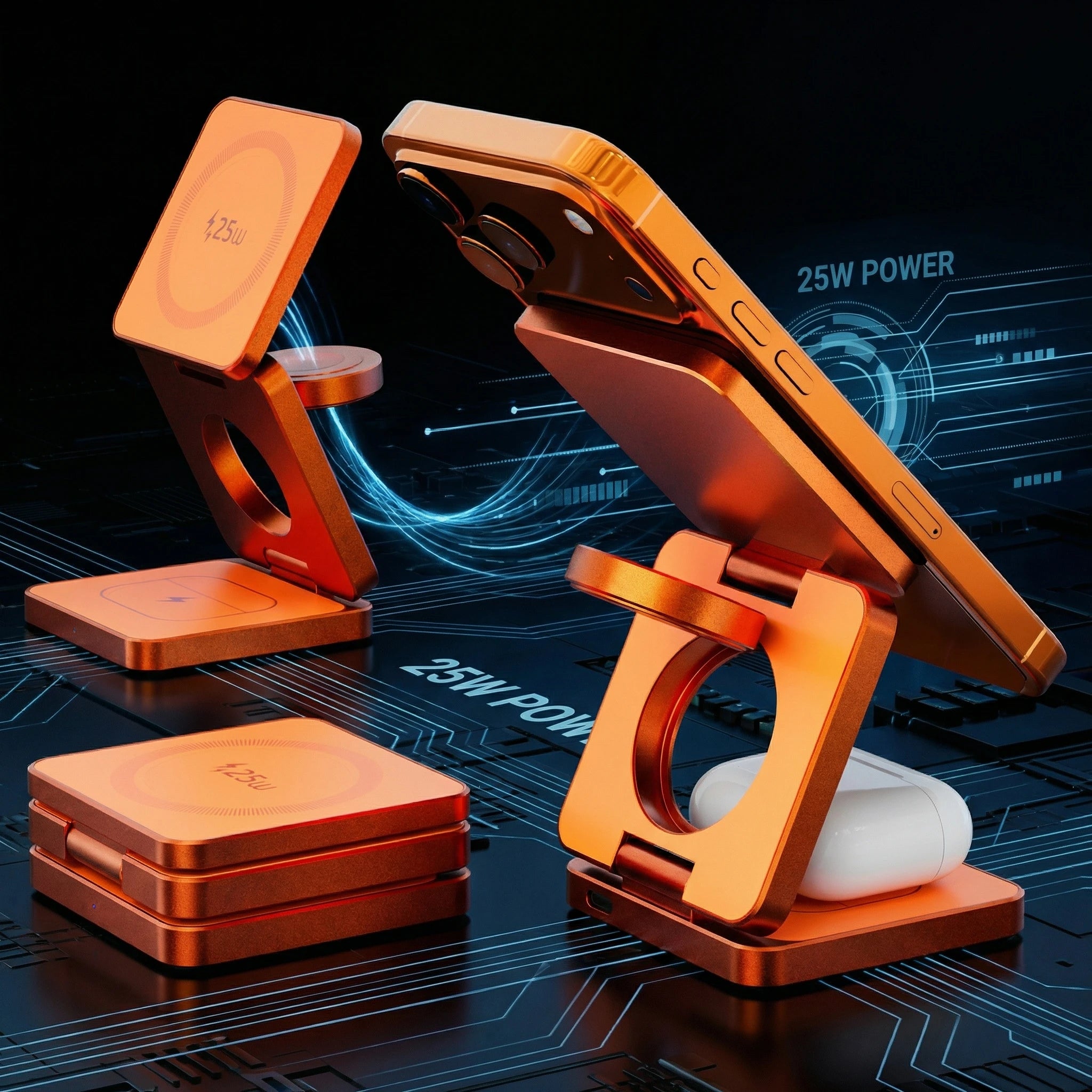 3-in-1 Magnetic Wireless Charger: 25W Qi2 Certified Foldable Stand Tidesmit
