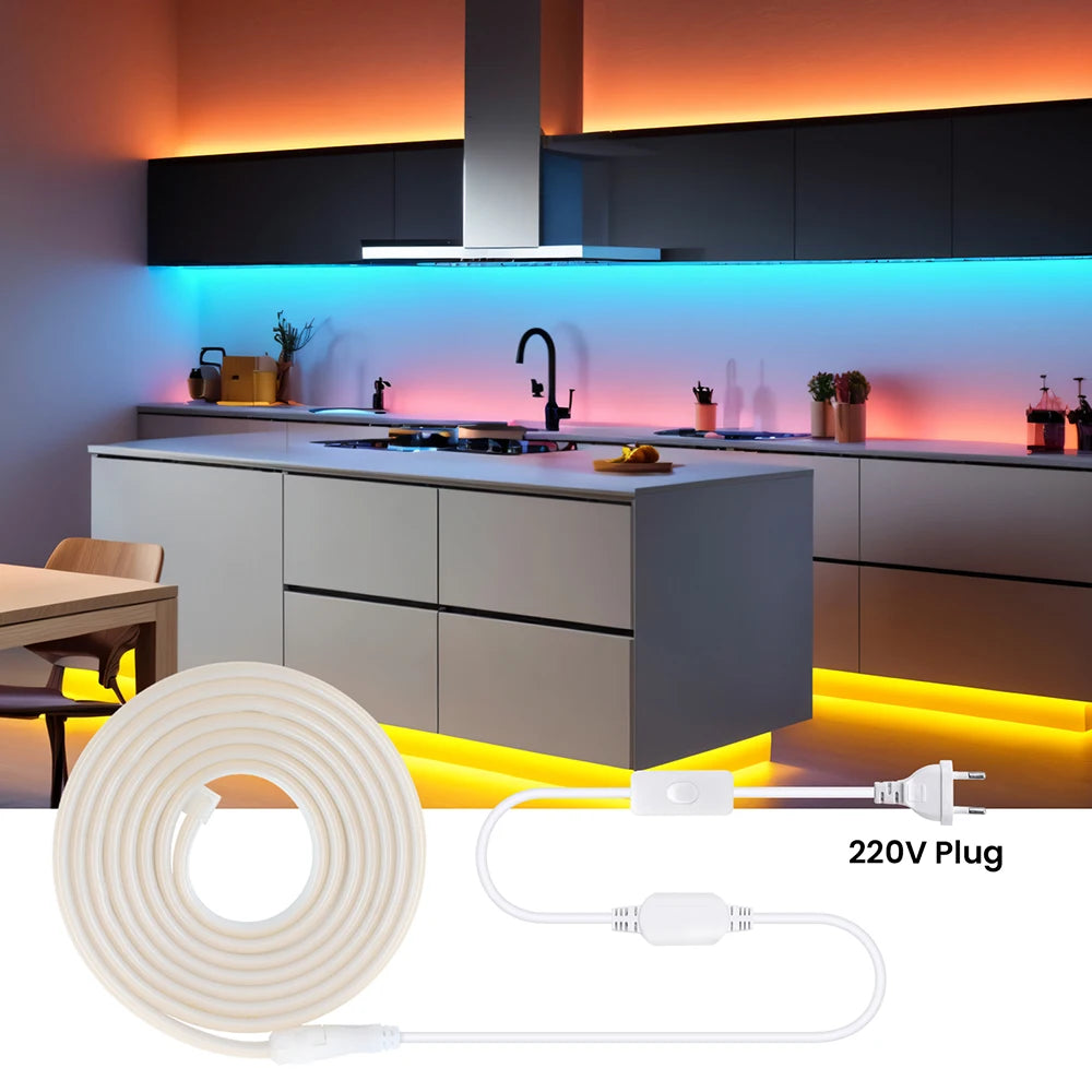 220V Dimmable COB Led Strip Light ON/OFF Dimmer Waterproof 288Leds Flexible Neon Lamp Home Decor EU Power Kit Warm Natural White
