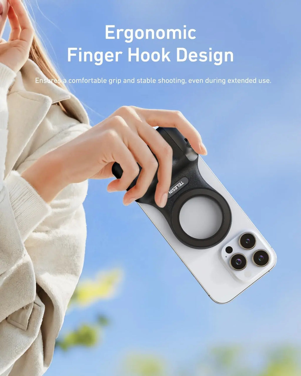 Magnetic Phone Camera Grip with LED Selfie Light for Smartphone Content Tidesmit