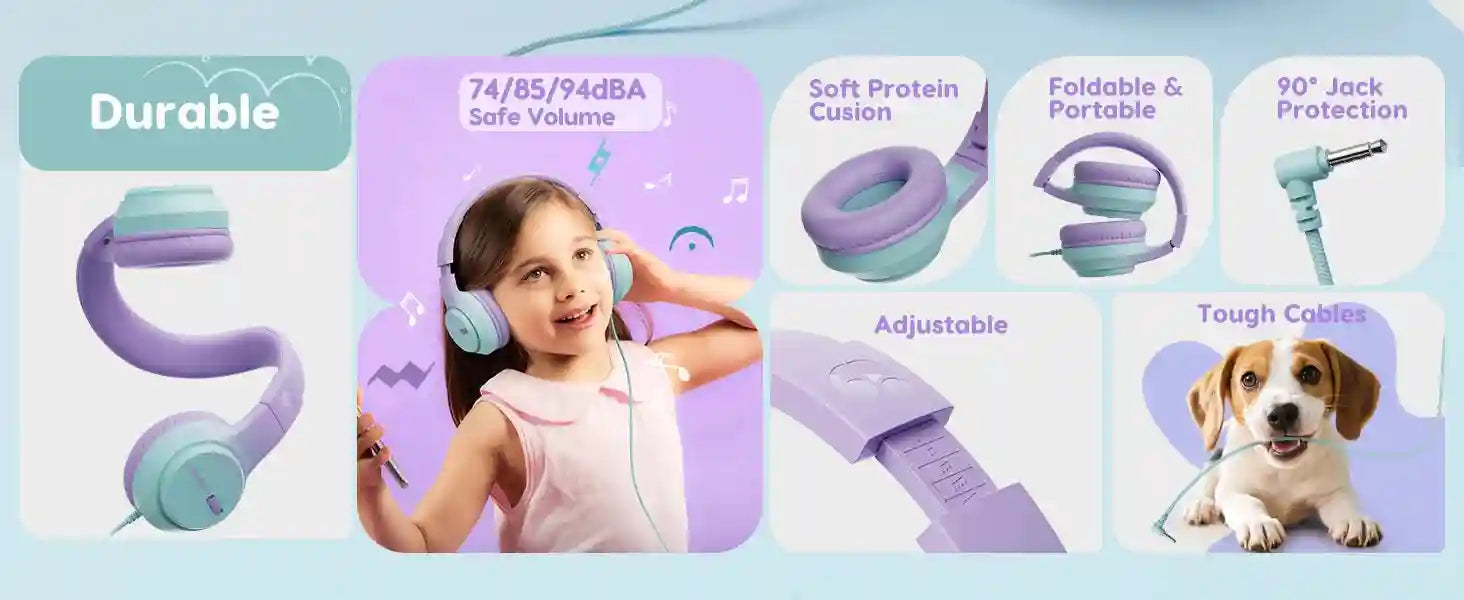 Wired Kids Over-Ear Headphones – Stereo Sound – Tidesmit Series Tidesmit