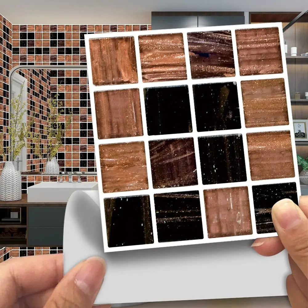 10PCS Decorative Self-adhesive Tile Stickers 3D Effect DIY Mosaic Sticker Removable PVC Wall Decal Kitchen Bathroom Decor