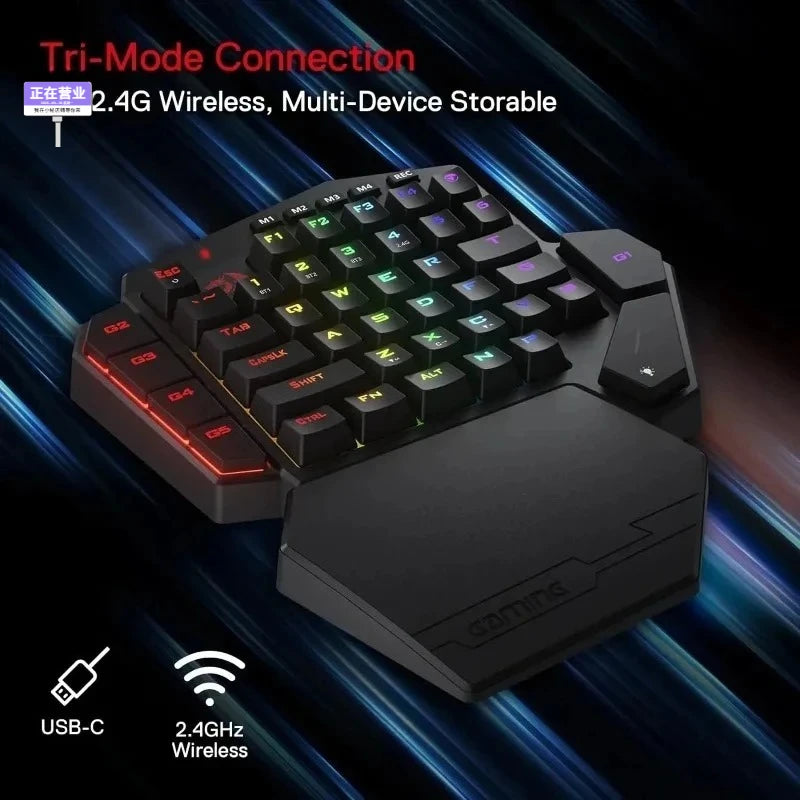 New Redragon K585 PRO Wireless One-Handed Mechanical Keyboard 42 Keys 2-Mode RGB 7 Onboard Macro Keys Detachable Wrist Support