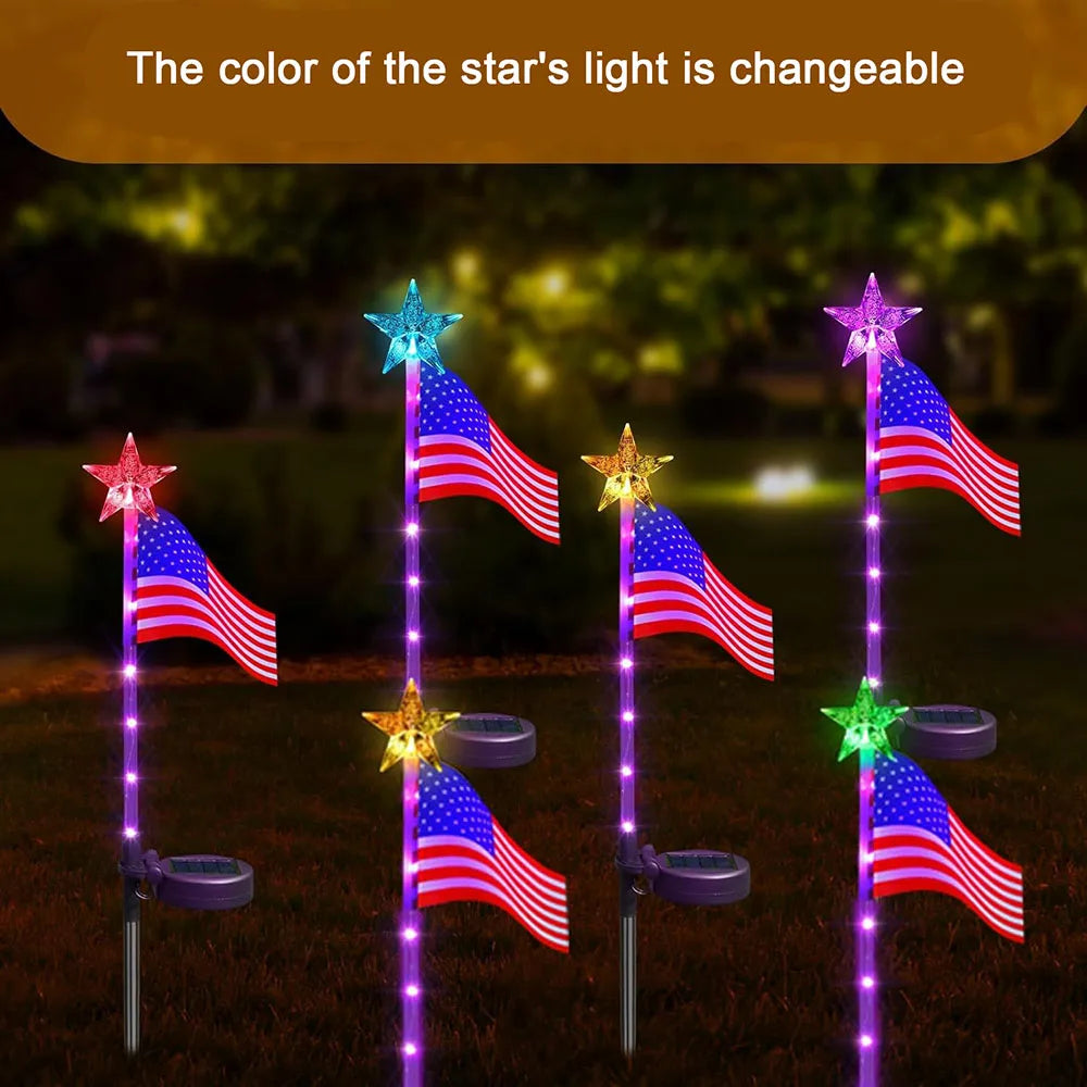4Pcs LED American Flag Solar Lights Outdoor, 4th Of July Decoration Flag Lights with 2 Modes, Waterproof Summer Decora Garden Light, LED Solar Flag Patriotic Lights for Yard, Garden, Pathway, Independence Day, Memorial Day