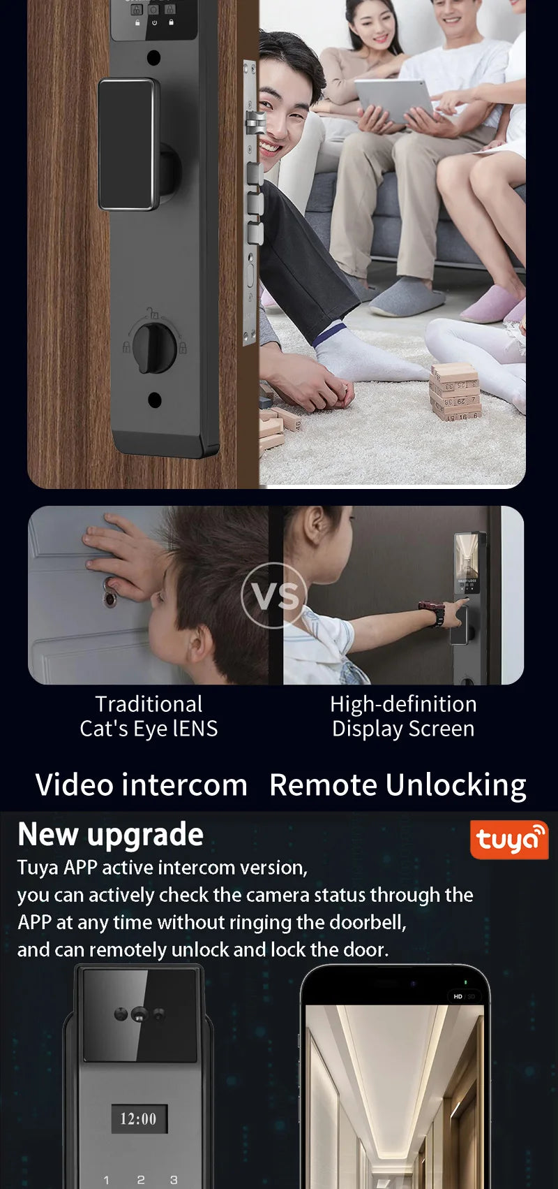 Tuya 3D Face Real-time Intercom Smart Door Lock Biometric Electronic Security Camera Intelligent Fingerprint Password Key Unlock