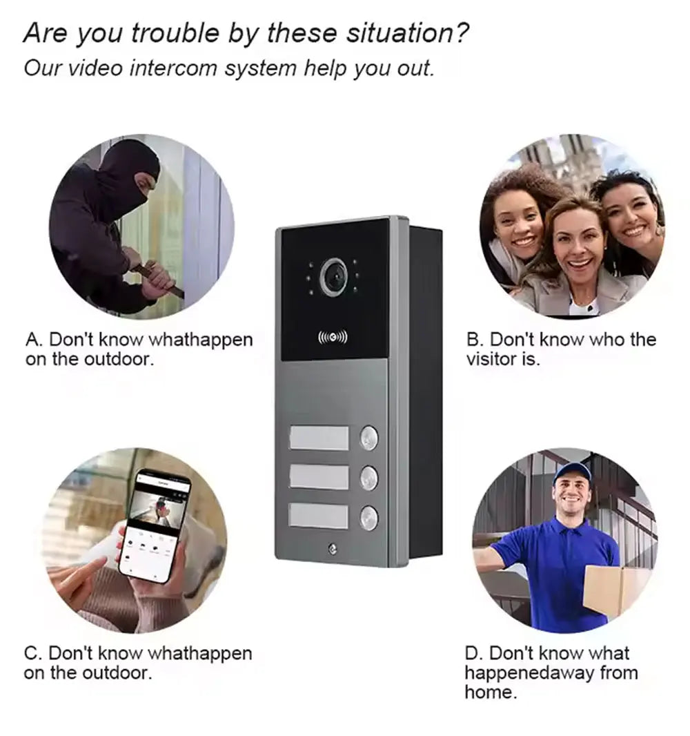 10 inch Touch Screen WiFi 1080P Intercom Doorbell 4 Wire Video Doorphone System RFID APP Unlock for 2/3/4 Unit Home Apartments