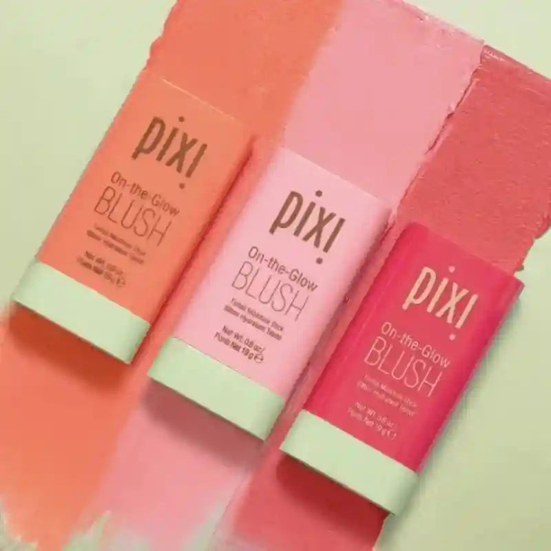 Tidesmit Pixi On-the-Glow buildable cream blush stick in juicy ruby shade for hydrating face makeup texture swatch