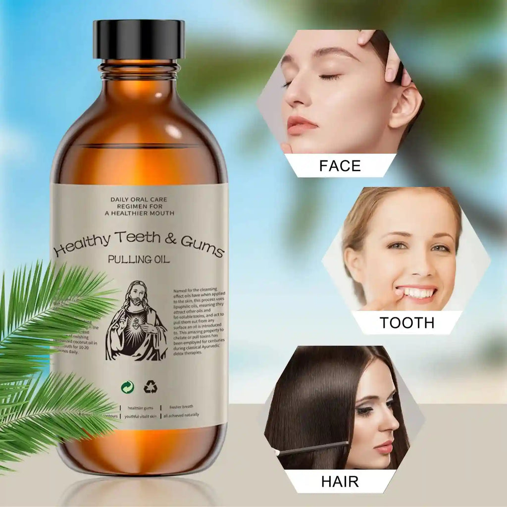 Tidesmit coconut pulling oil for natural teeth whitening, oral health, and fresh breath odor removal.
