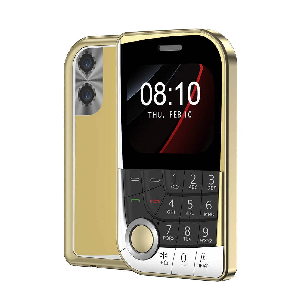 Mini 2G card phone with keypad, gold body and red trim