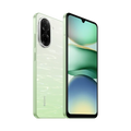 Redmi 13C smartphone in light green with a rippled back texture, dual rear cameras, and a full-screen display.