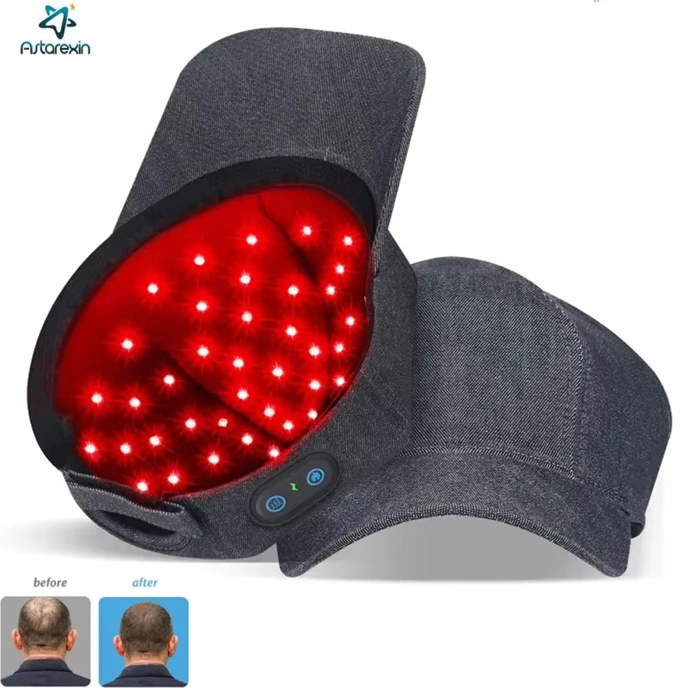 Red light therapy hair growth cap with LED lights for scalp health, anti-hair loss, and stress relief.