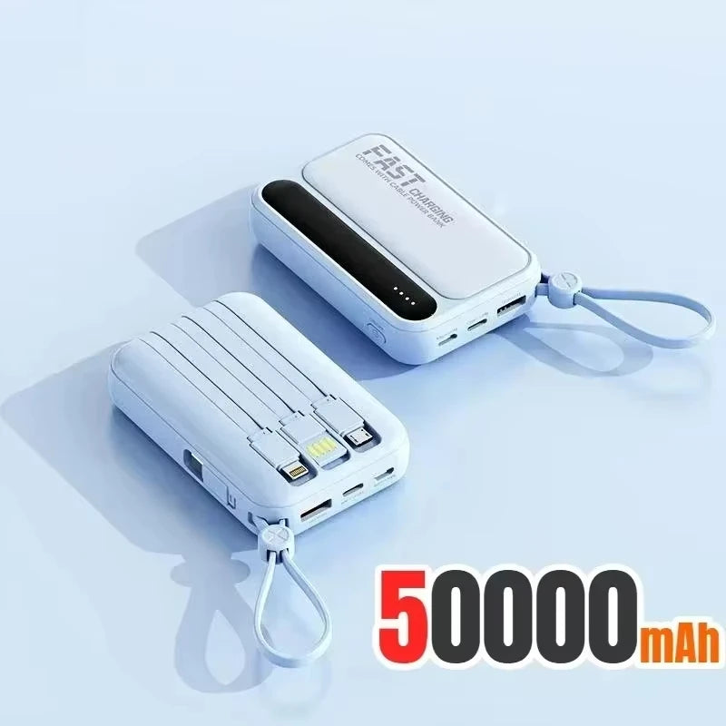 Portable Power Bank with Built-in Cables - Fast Charging 50000mAh Blue 50000mah Tidesmit