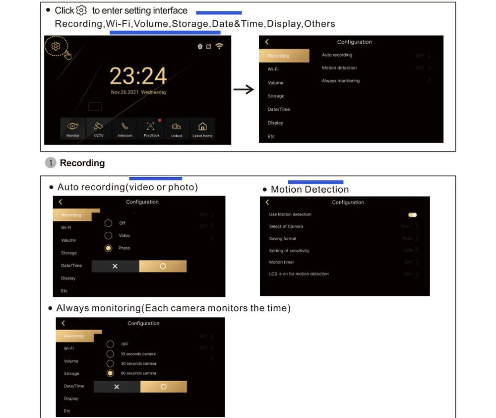 5in1 Unlock Doorbell 10inch 1080P Touch Monitor Video Intercom System Home intercom with Fingerprint IC Card Unlock for apartmen