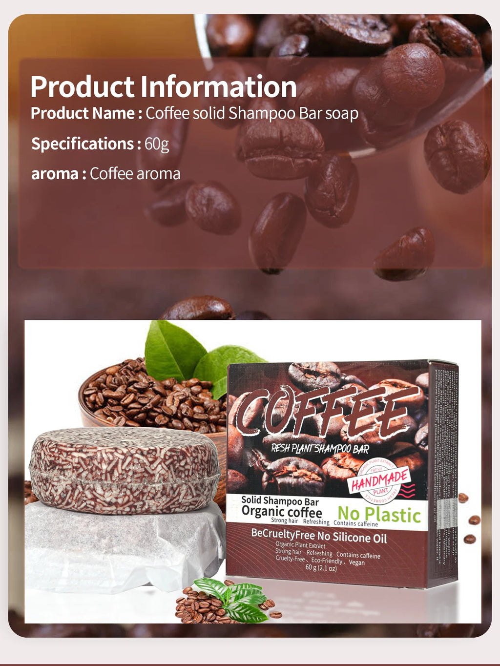 J+60g Coffee Solid Shampoo Moisturizing Cleaning Decontamination Oil Control Dandruff Removing Hair Care Soap