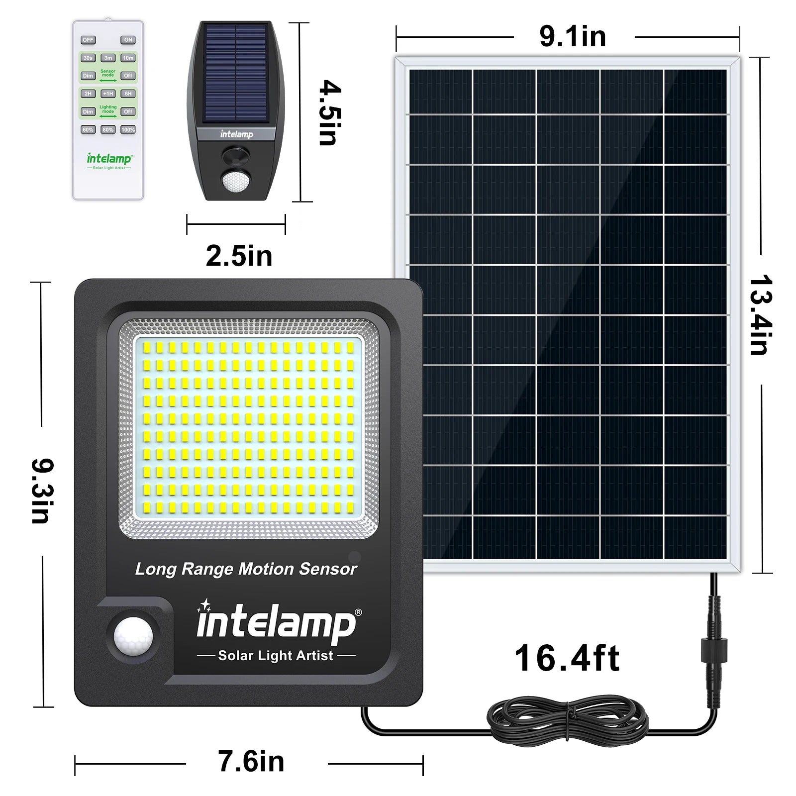 Intelamp 12000mah 3000LM Solar Lights Outdoor Lamp IP66 With Larger Solar Panel Two Motion Sensors For Garden Street Wall Yard