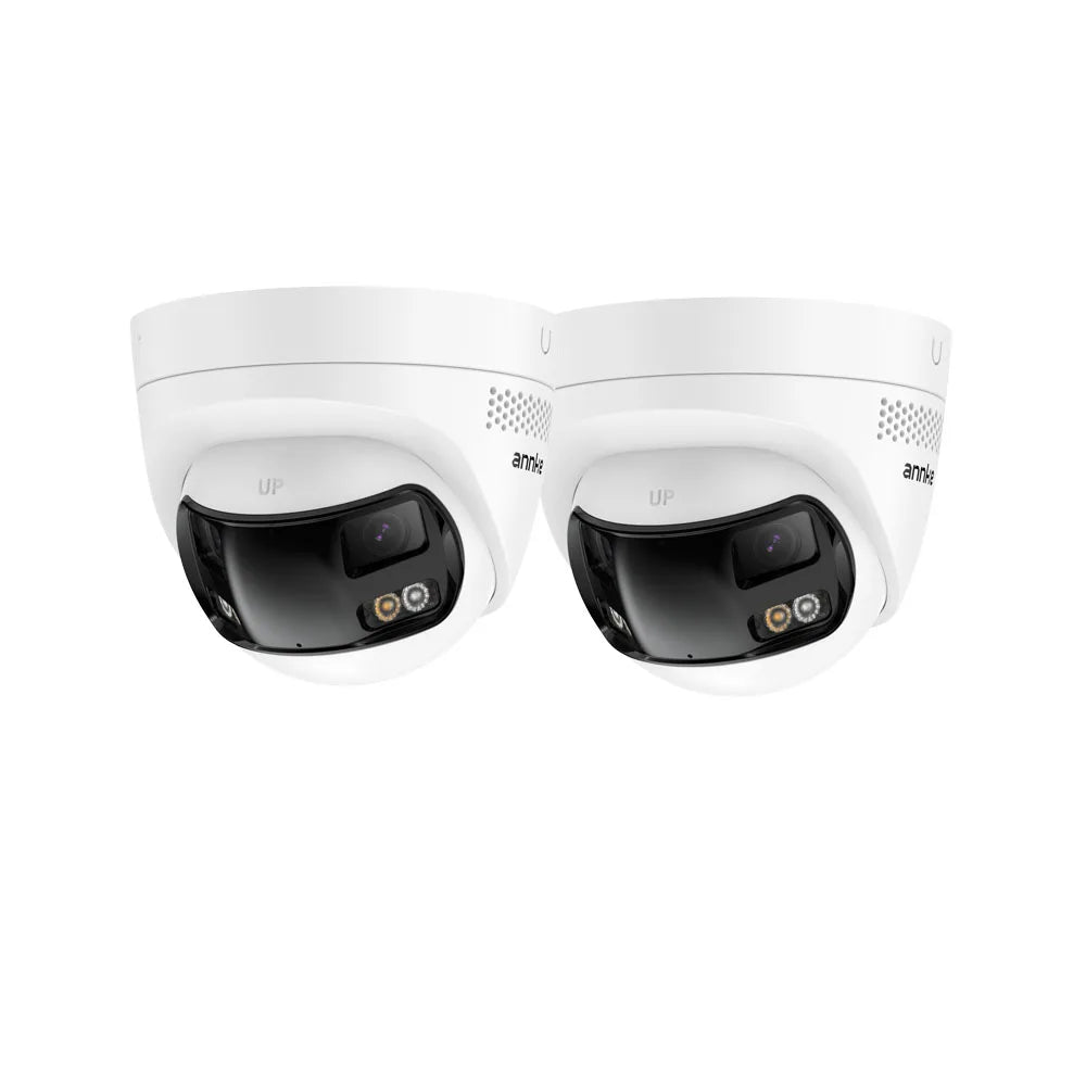 Two-pack of white dual-lens outdoor security cameras