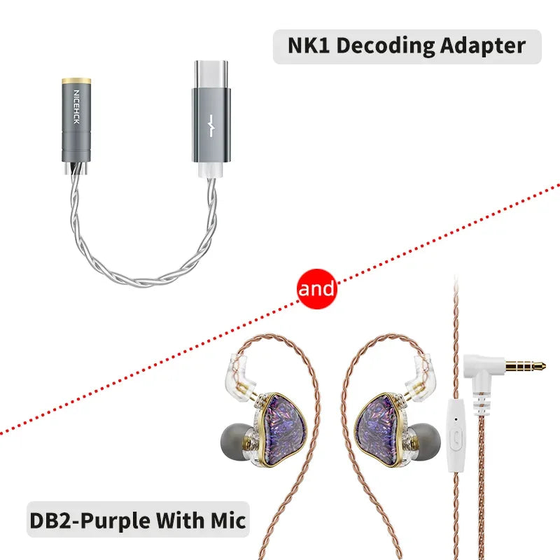 HiFi In-Ear Monitors 1DD+1BA Hybrid Dual Driver Earphones | Tidesmit PurpleMic and NK1 Tidesmit