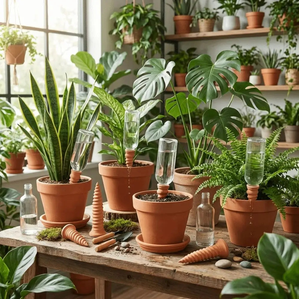 Natural Clay Self-Watering Terracotta Stakes Automatic Irrigation Screws-Shaped Plant Watering Stakes Water Conservation