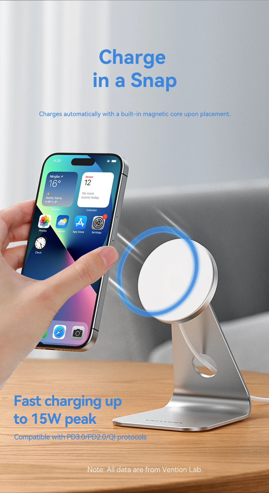 Vention Desktop 15W Magnetic Phone Wireless Charger with 1M Cable For Magsafe iPhone 15 14 13 12 Fast Charging Station Dock