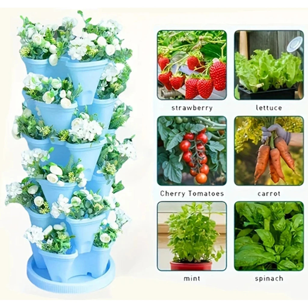 Multi-Color Stackable Flower Pot Movable 3-Petal 4-Petal Strawberry Herbs Vertical Pot Three-Dimensional Planting Container 2Pcs