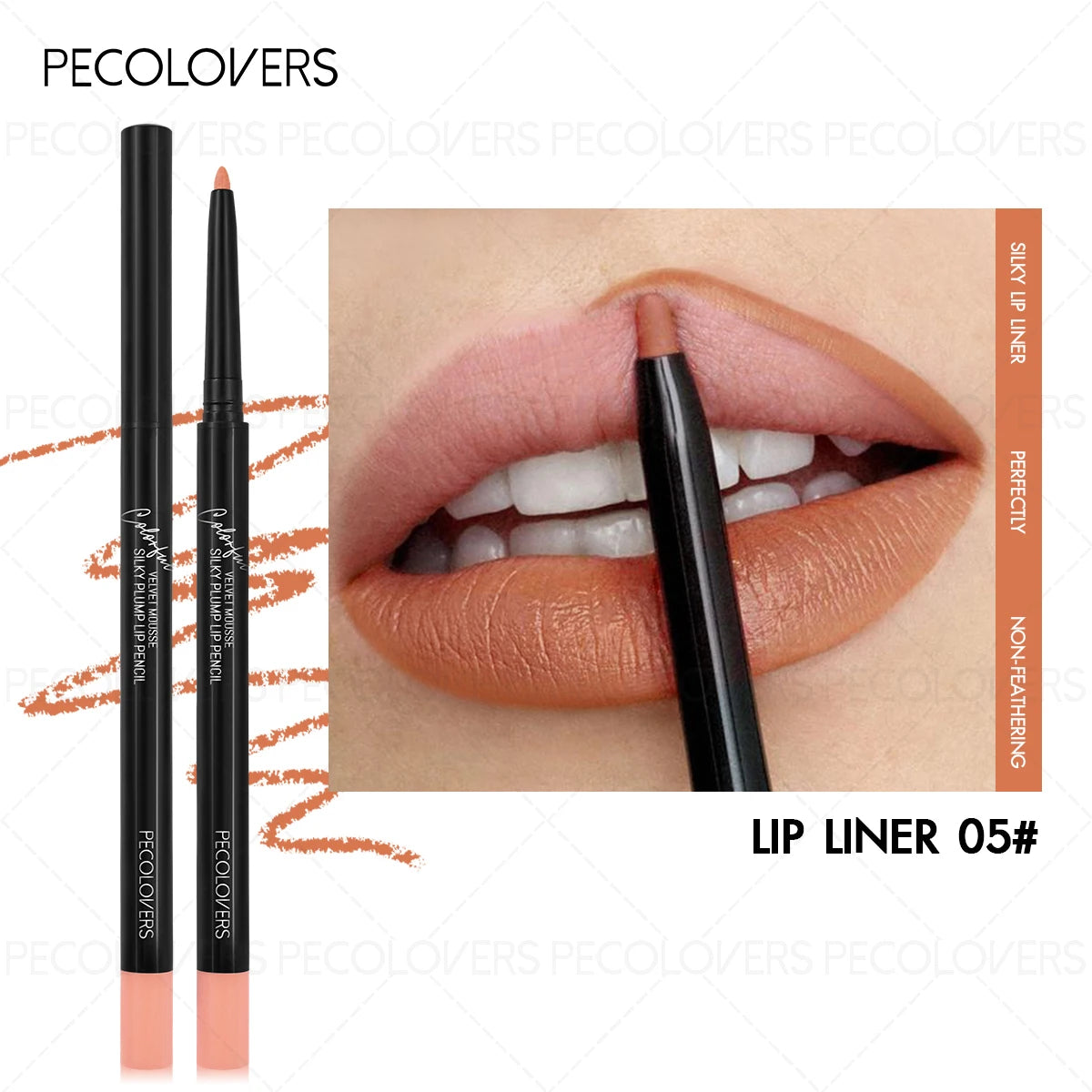 Waterproof matte nude lip liner pencil, long-lasting velvet mousse texture for precise, non-staining lip definition.