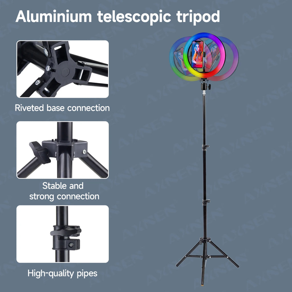 26cm RGB LED Ring Light with Phone Holder and Remote Control Tidesmit