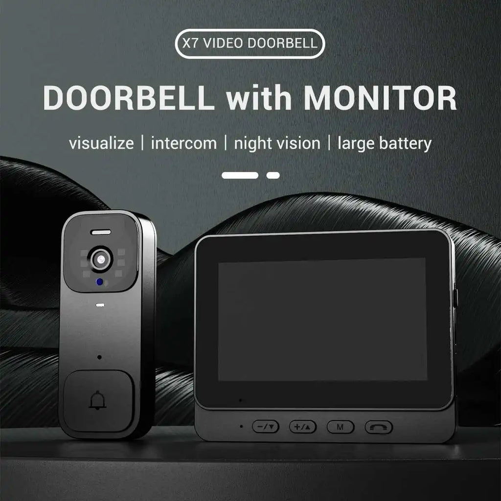 Smart Video doorbell Black 4.3 inch Monitor HD Night Vision Intercom with 64GB Storage card