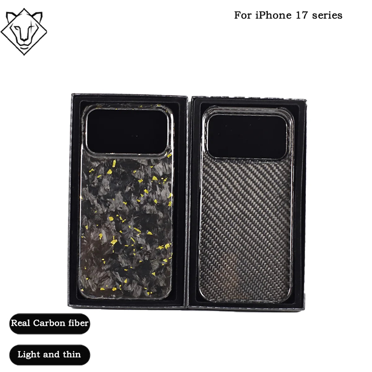 iPhone 17 Pro Max Carbon Fiber Case - Slim Military-Grade Protection Big hole gold Tidesmit