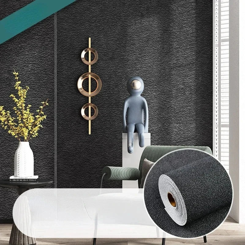 Self-adhesive textured wall panel wallpaper roll, charcoal black; close-up of textured surface