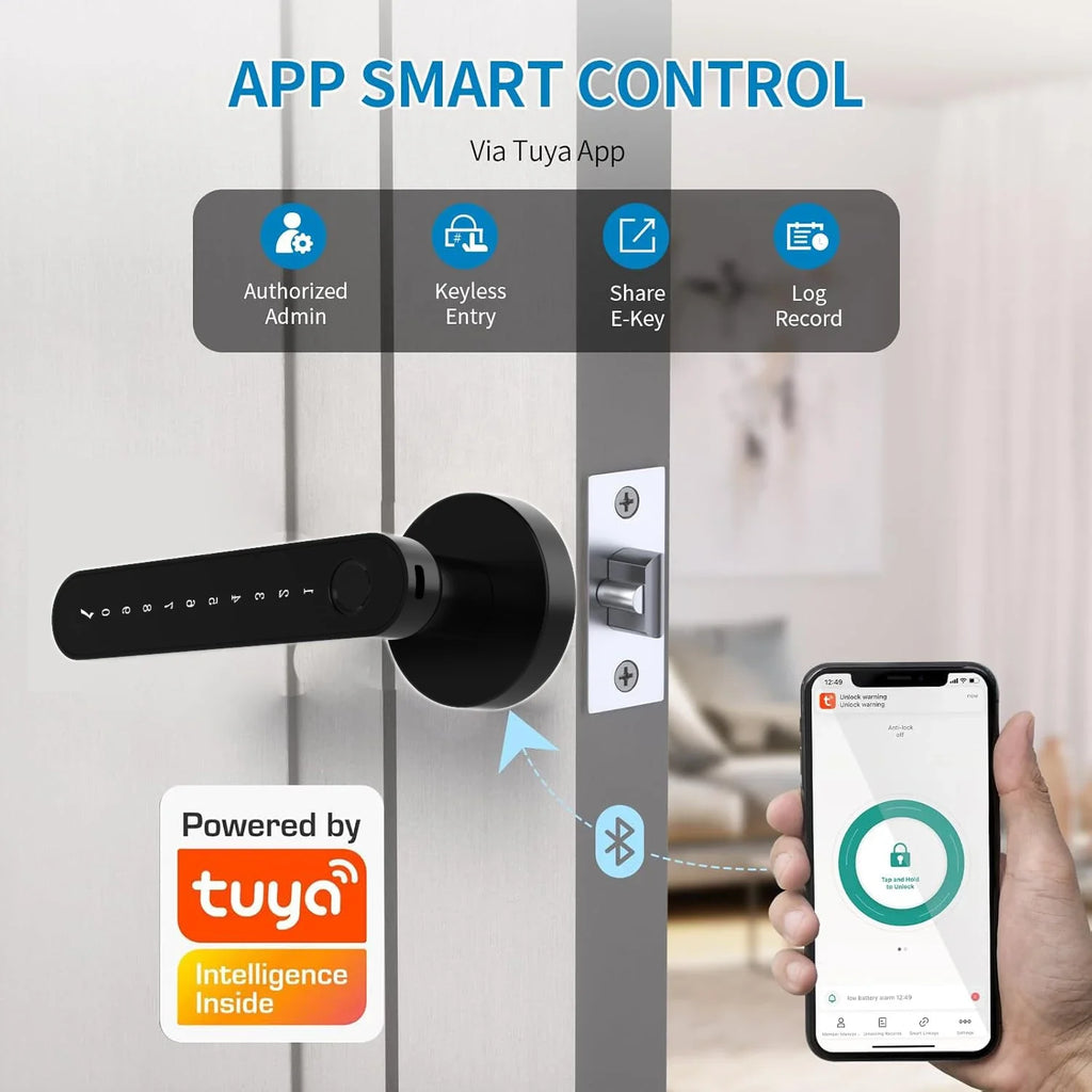 Smart Fingerprint Door Lock 5 in 1 Keyless Entry Door Knob Lock with Handle Smart Life APP Electronic Biometric Door Lock