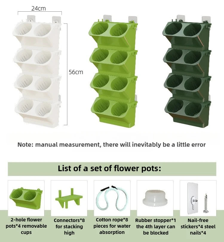 4PCS Flower Pots Wall Hanging Planters Stackable Planter Garden Plastic Pots Vertical Succulents Plant Home Balcony Decoration