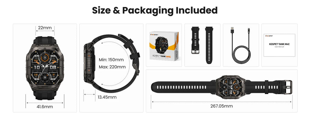 KOSPET TANK M4C Advanced GPS Smartwatch for Men MIL-STD-810H Tough 5ATM Waterproof Integrated Flashlight & Health Tracking