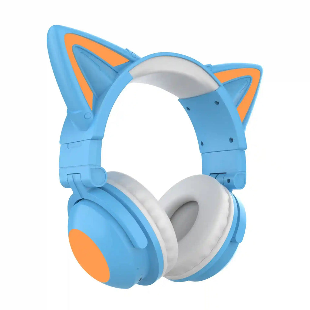 Wireless Cat Ear Headphones with RGB LED - Low Latency Audio Blue Tidesmit