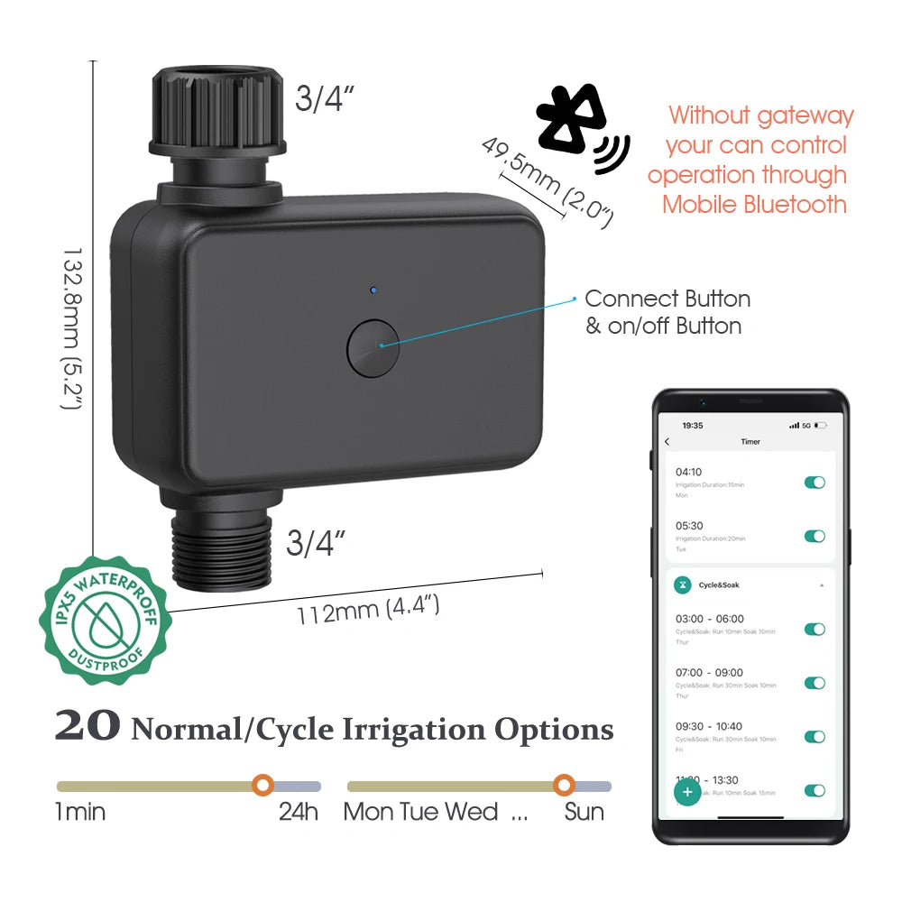 30-10m Garden Bluetooth Smart Single-channel Timer Irrigation Set Quick Connect 360° Adjust Adjustable Atomized Watering System