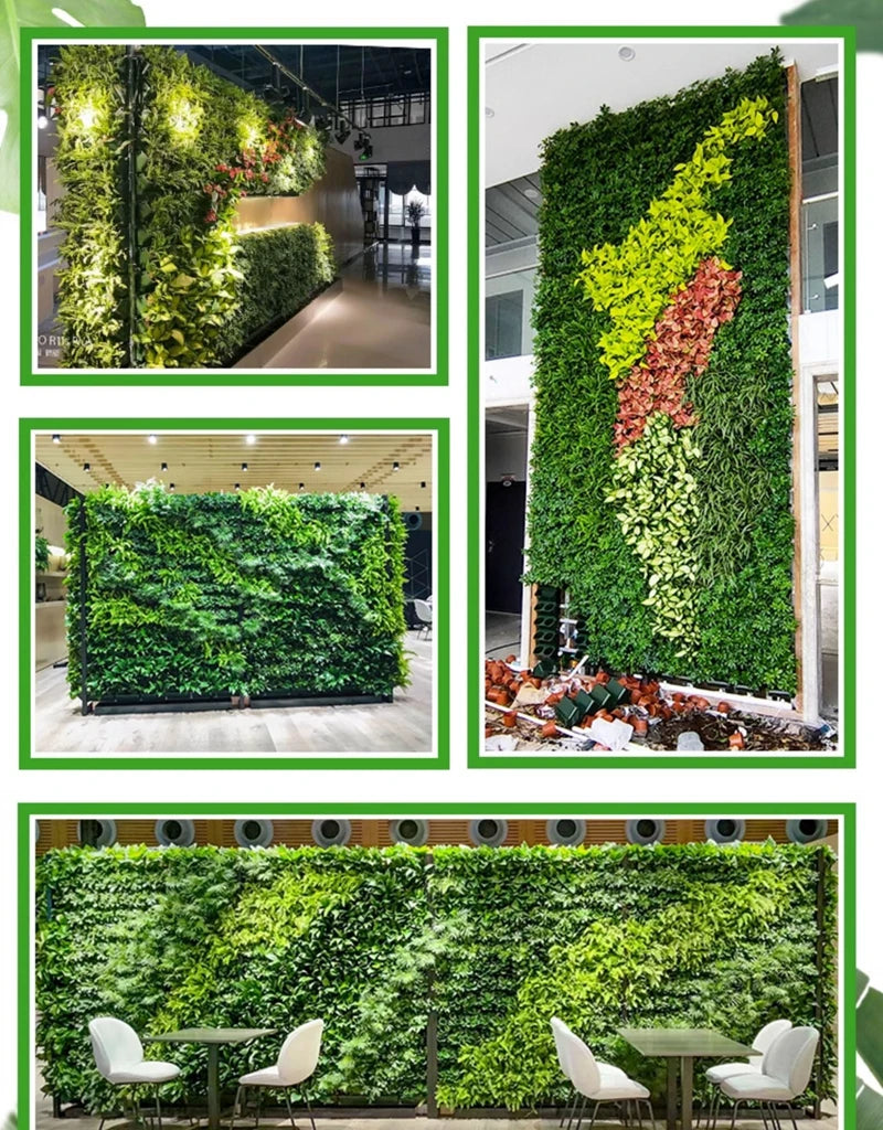 Vertical wall garden planter with stacked green cups arranged in a dense green wall