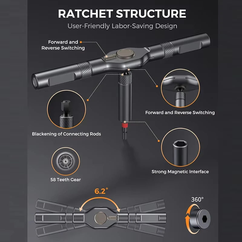 74 In 1 Ratchet Screwdriver Set Magnetic Precision Bit Kit Detachable T Handle Portable Repair Tool for Phone Laptop Computer Eyeglasses Bicycle Electronics DIY Home Maintenance Multi Function Hand Tools Torx Hex Phillips Scr