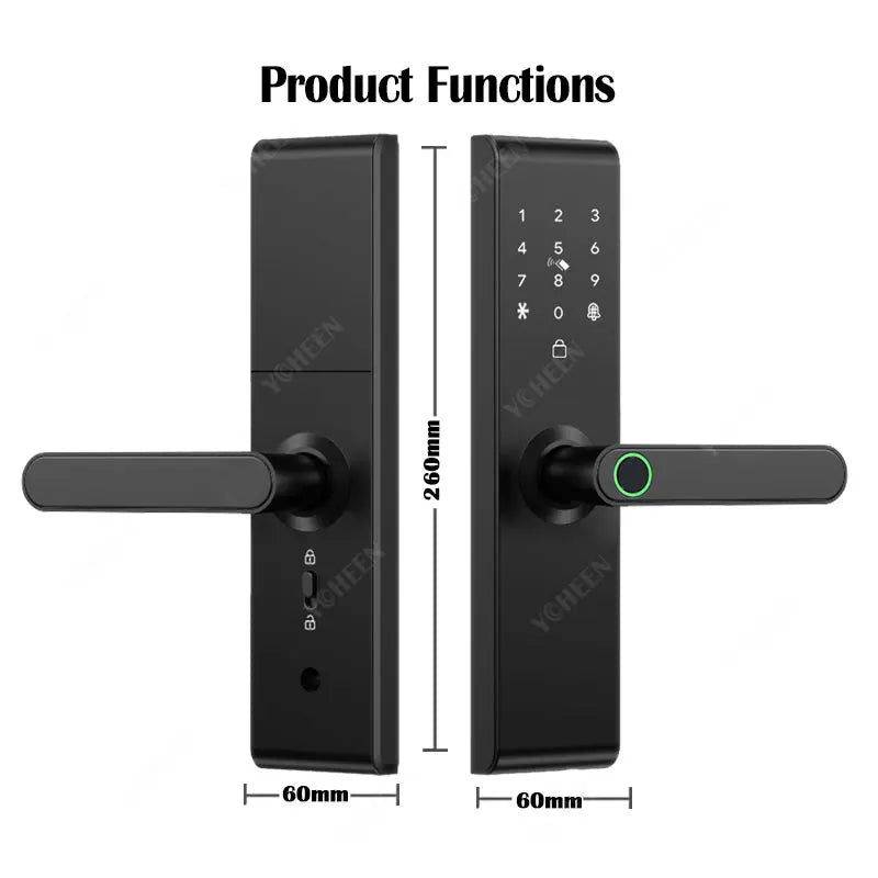 Keyless Tuya Bluetooth APP Digital Biometric Fingerprint Electric Smart Door Handle Key Card Lock with 5050 72 85 Mortise
