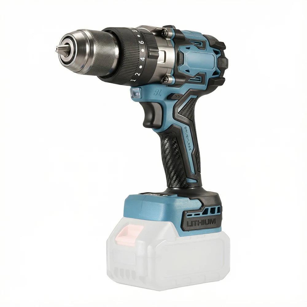 Podofo High Power Brushless 13mm Cordless Hammer Impact Drill Driver Portable Power Drill Heavy Duty Drilling Machine 140N.m Torque 20+3 Clutch 3 Modes Impact Drilling Flat Drilling Screw Driving For Wall Ice Metal Wood Drill