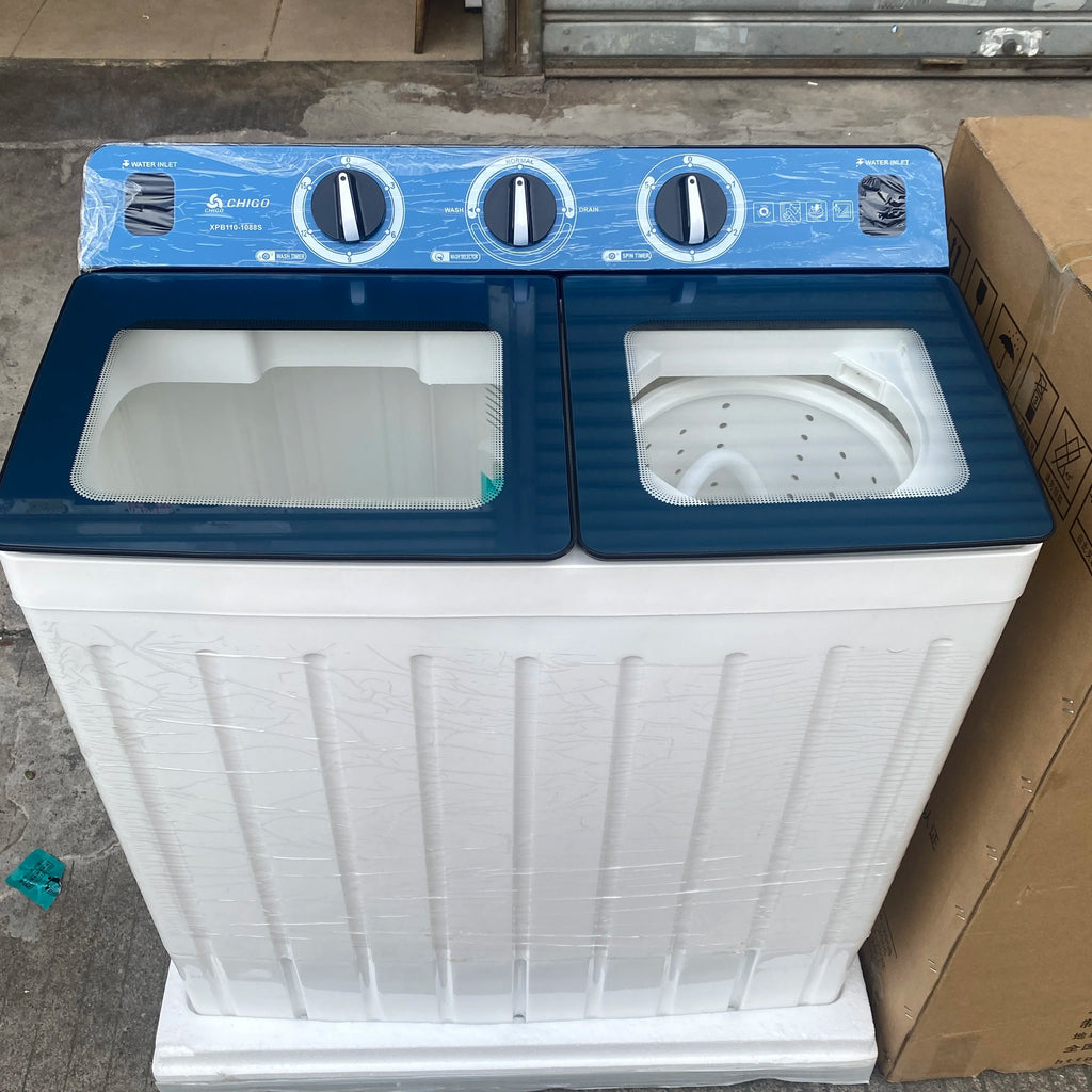 Tidesmit 11kg twin tub washing machine showing dual tub compartments and easy-to-use control panel interface.