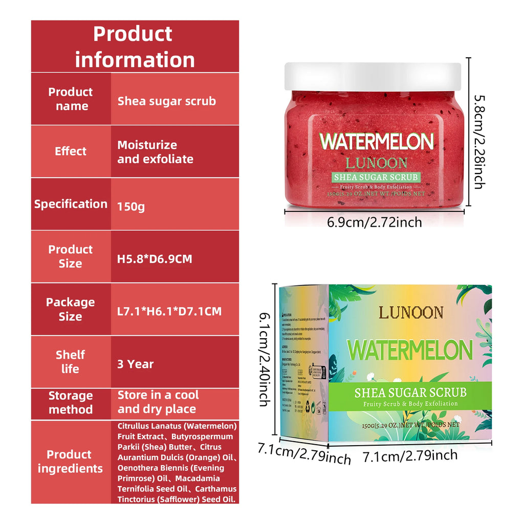 Watermelon Shea Sugar Scrub - 150g Natural Exfoliating Body Glow Scrubs Treatments Tidesmit