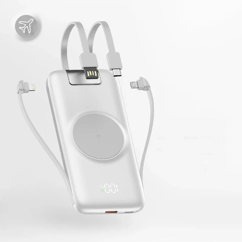 20000mAh Fast Charging Power Bank with Built-in Cables by Tidesmit White Tidesmit