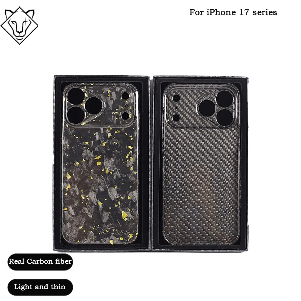 iPhone 17 Pro Max Carbon Fiber Case - Slim Military-Grade Protection Fine hole gold Tidesmit