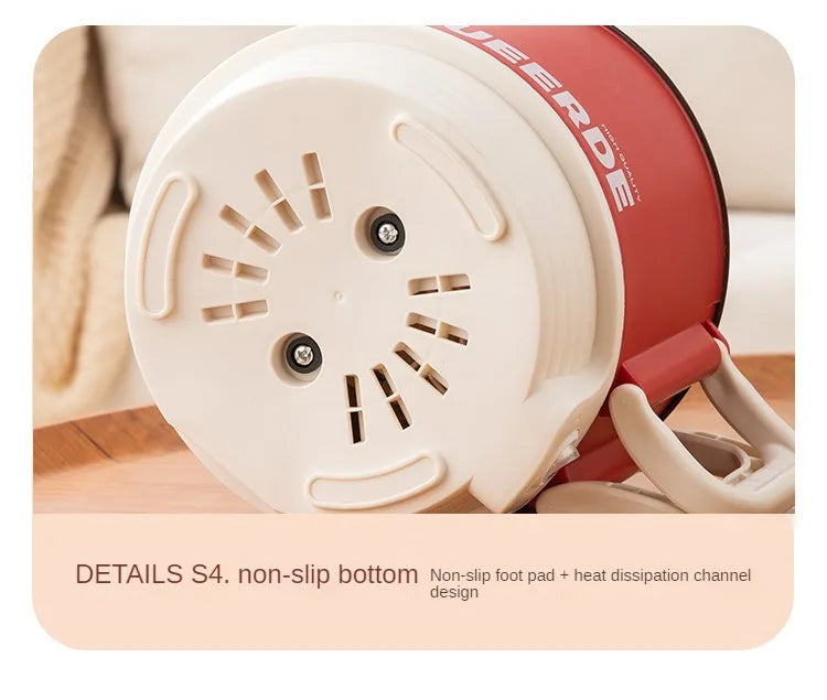 Non-slip bottom view of electric folding pot showing heat dissipation channels