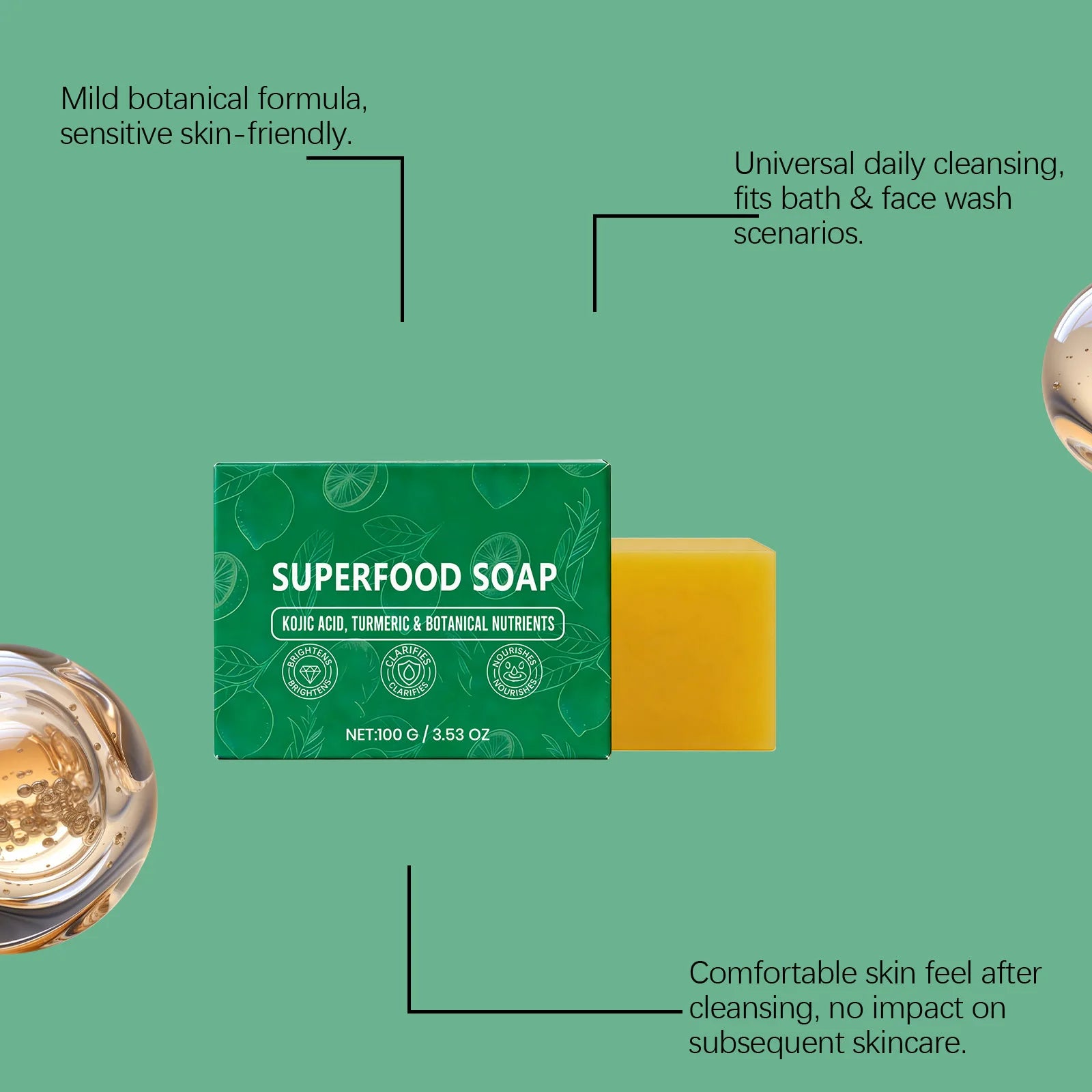 Natural Turmeric Soap for Face & Body Cleanser Handmade Superfood Soap Bar Moisturizing Brightening Skin Exfoliating Face Wash