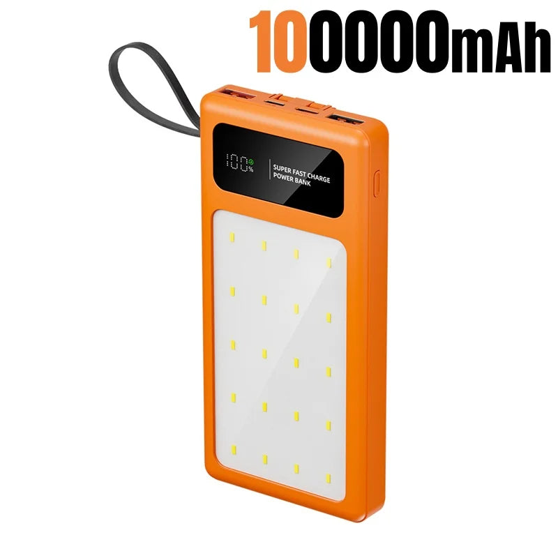 Tidesmit High Capacity Portable Power Bank with LED Camping Light Orange 100000mAh Tidesmit