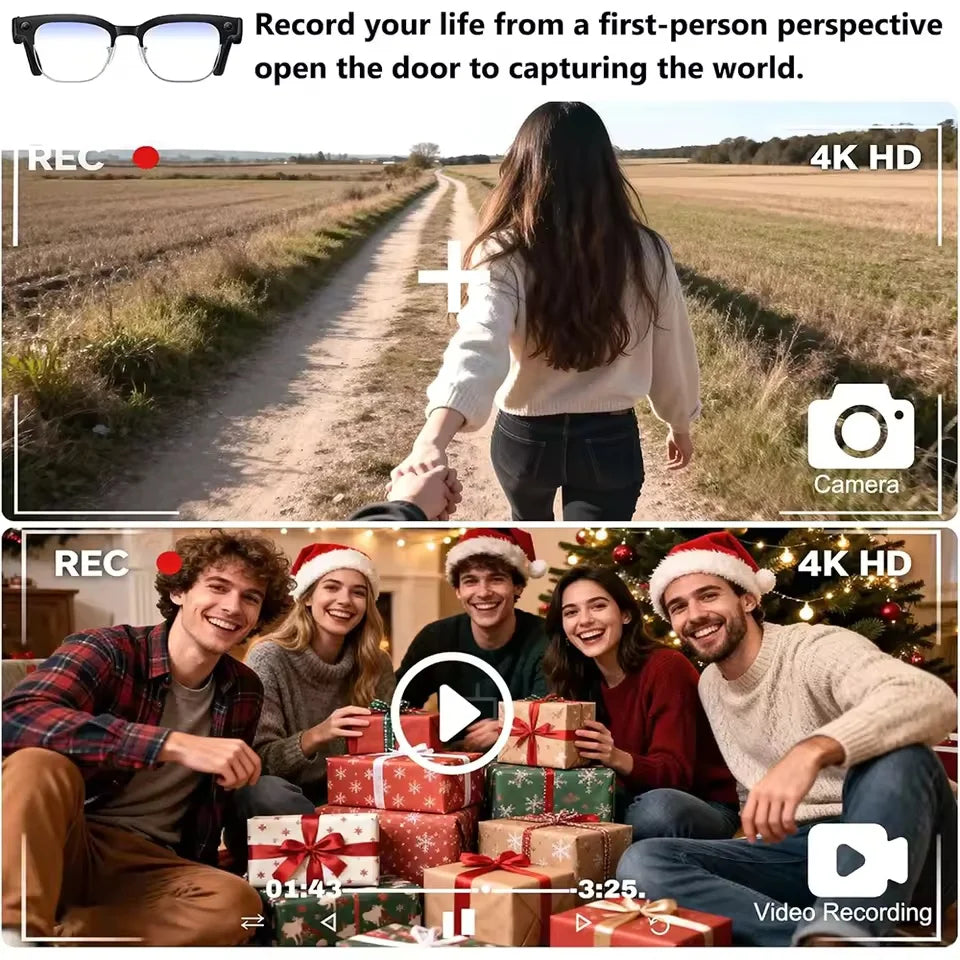 AI Smart Glasses with 4K Camera, Bluetooth, and Spatial Audio - Tidesmit Tidesmit