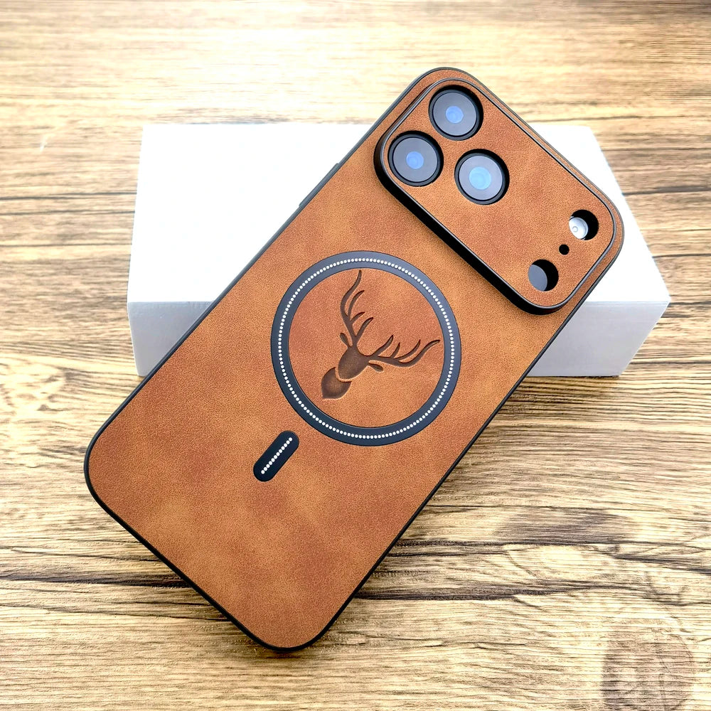 iPhone 17 Pro Max Faux Leather Magnetic Slim Case - Shock Absorbing Light Brown Tidesmit